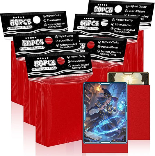 Trading Card Sleeves Perfect Fit TCG Matte Sleeves, Soft Sports Card Protector for Photocard Easy to Shuffle and Stack While Playing Card Game, Standard TCG Card Sleeves (red, 300)