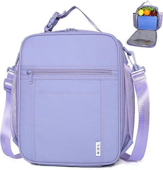 NOL Nylon Waterproof Kids Lunch Bag, Insulated Lunch Bag, Lunch box Cooler, Reusable, Zip Closure with Buckle Handle Holds Lunch Box, Snacks & Water Bottle for School Work,Light purple