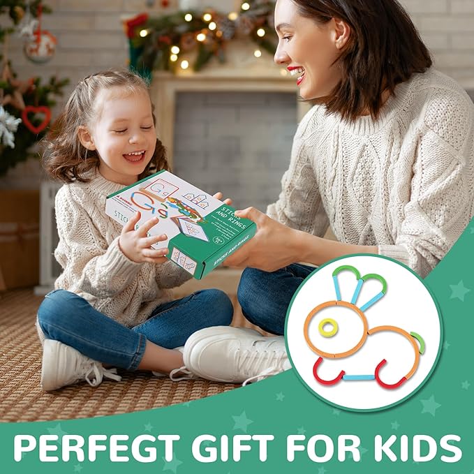 Montessori STEM Puzzle Toy for Kids Ages 3-6 – Wooden Educational Manipulative for Fine Motor Skills, Shape & Color Matching, Creative Building Activity Set for Preschool & Kindergarten