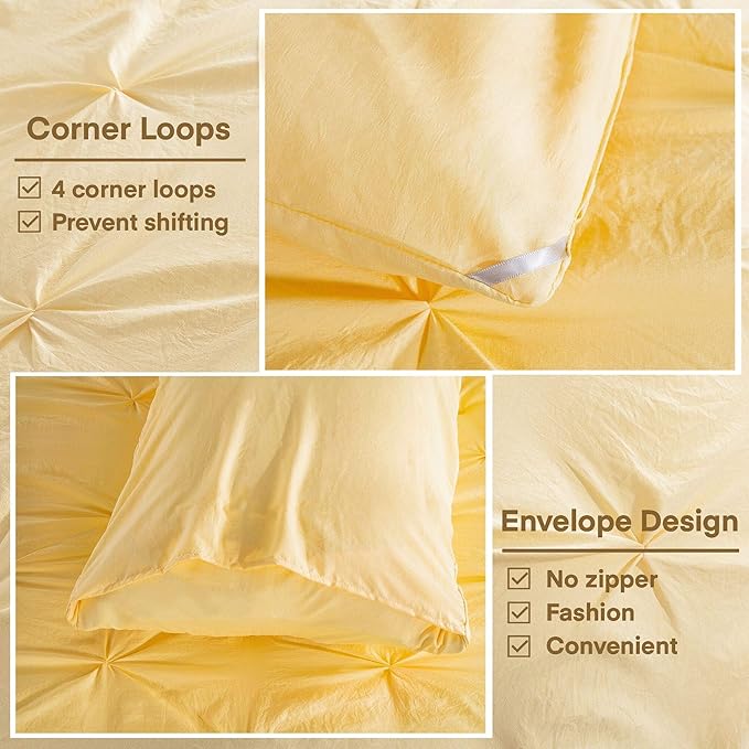 Andency California King Comforter Set Yellow (104x96Inch), Pinch Pleat Cal King Comforter Set 3 Pieces, Oversized King Pintuck Bed Comforter, Microfiber Down Alternative Comforter Bedding Set