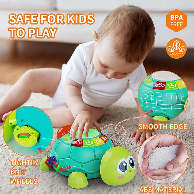Letapapa Baby Toys 6 to 12 Months, Tummy Time Toy for 12-18 Months, Musical Turtle Crawling Toys with Light & Sound, Birthday Gift Early Educational Toy for Baby Infant 6 7 8 9 10 Months 1 2 Year Old