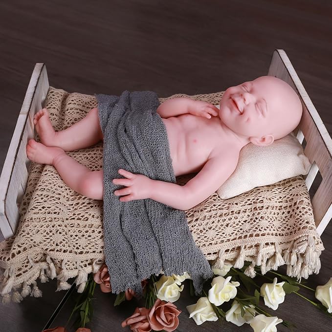 18.5 inch Realistic Full Silicone Baby Doll Can Drink Water, Lifelike Reborn Baby Dolls, Toy, and Collectible Bald Girl (Drinkable Girl)