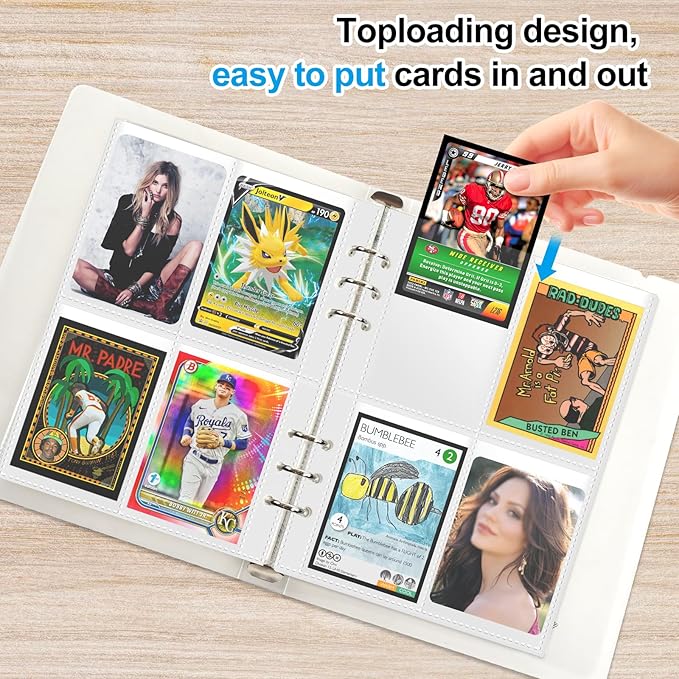 A5 4 Pocket Card Sleeves Binder Refill Pages – 50 Pack Stores 400 Cards – 6 Ring Insert Sheets for Kpop Photocards, Trading Cards, Sports Baseball Card Protector Holder