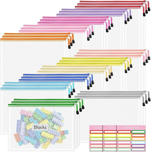 36pcs Zipper Bags for Organizing, A4 Zipper Pouches, Waterproof Pouch Bag, 12 Colors Toy Organization Bags, Zip Pouches for Organizing, Puzzle Bag, Office Organization, Homeschool Supplies