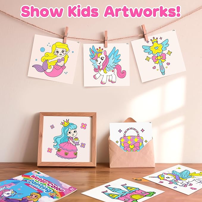 ZIZZ Paint with Water Coloring Books for Toddlers, Princess Watercolor Painting Sets for Kids Ages 3-5 4-8 Years Old, No-Mess Drawing Activity Kit Art Craft Toys Birthday Gifts for Girls Boy