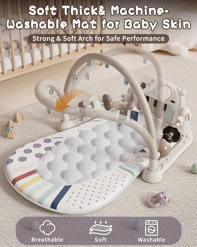 Baby Play Mat Baby Toys,Baby Gym Tummy Time Play Piano Activity Mat with 5 Infant Sensory Toys,Music & Light Infant Newborn Gifts for Babies Toddlers 0-3 6-9 11 12 Months.