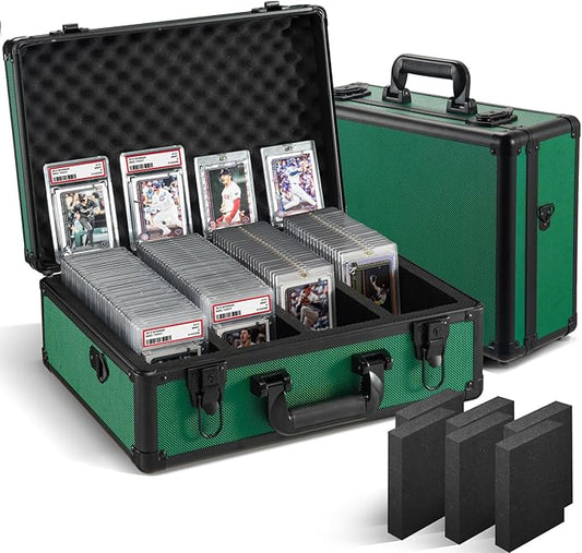Graded Card Storage Box, Trading Cards Slab Carrying Case, 4 Row Green Hard Sports Cards Holder Boxes with 6 Dividers Fits for PSA BGS SGC Top Loaders Collection