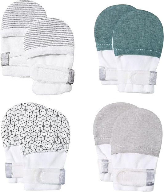 HAPIU Baby No Scratch Mittens Stay On, 100% Cotton Breathable, Adjustable Infant Gloves for Boys Girls, Newborn - 12 M