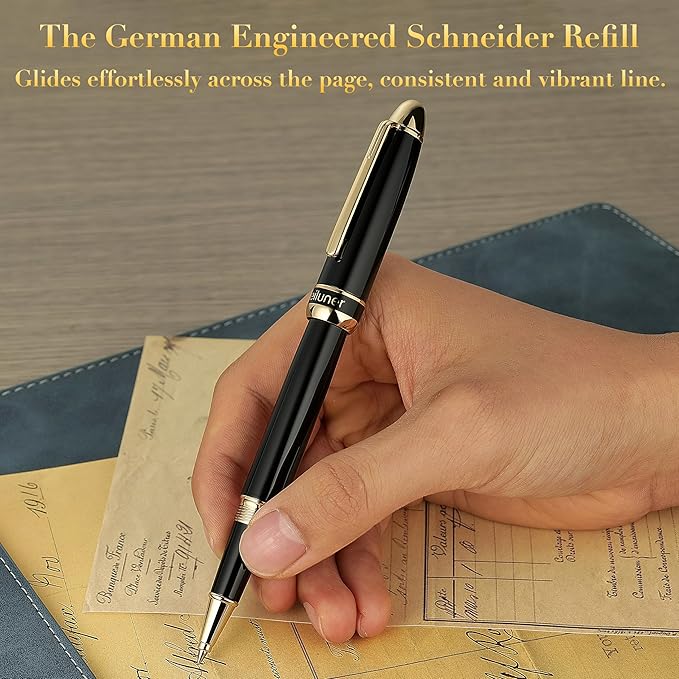 BEILUNER 315 Luxury Rollerball Pen, with 24K Gold Finish, Black Piano Lacquer, Luxury Grade Craftsmanship, Best Pen Gift Set for Men and Women, Professional, Executive, Office, Fancy, Nice Pens