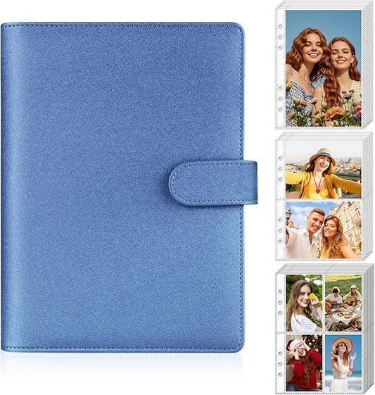 Antner A5 Kpop Photocard Binder 6-Ring Card Collector Album with 40 Pack Card Sleeves, PU Leather Photocard Holder Book with Multi-Size Photo Protectors for Organizing Trading Cards, Glitter Blue