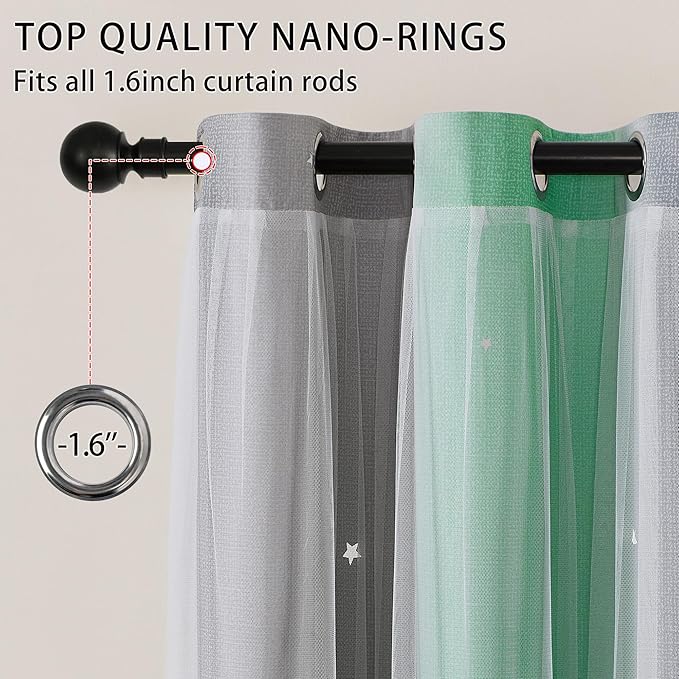 XiDi Green Grey Curtains for Girls Bedroom Decor Kids Blackout Curtains for Nursery Room Darkening Rainbow Princess Unicorn Wall Decals Little Girl 34x72 Inches Long 2 Panels Set