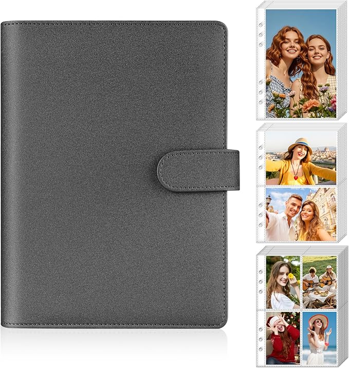 Antner A5 Kpop Photocard Binder 6-Ring Card Collector Album with 40 Pack Card Sleeves, PU Leather Photocard Holder Book with Multi-Size Photo Protectors for Organizing Trading Cards, Glitter Black