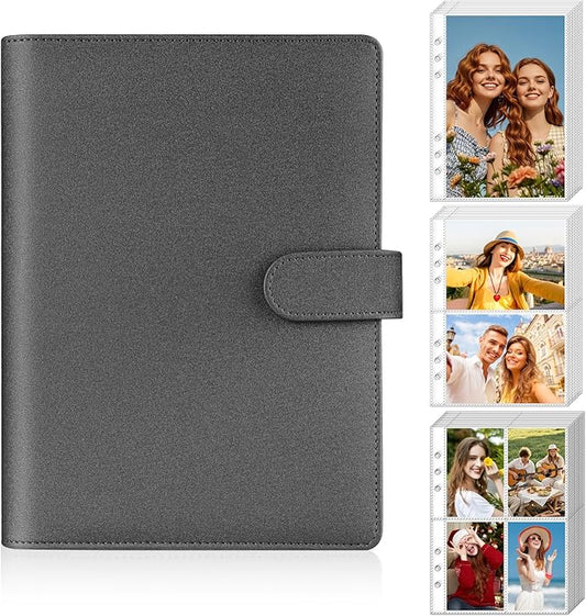Antner A5 Kpop Photocard Binder 6-Ring Card Collector Album with 40 Pack Card Sleeves, PU Leather Photocard Holder Book with Multi-Size Photo Protectors for Organizing Trading Cards, Glitter Black