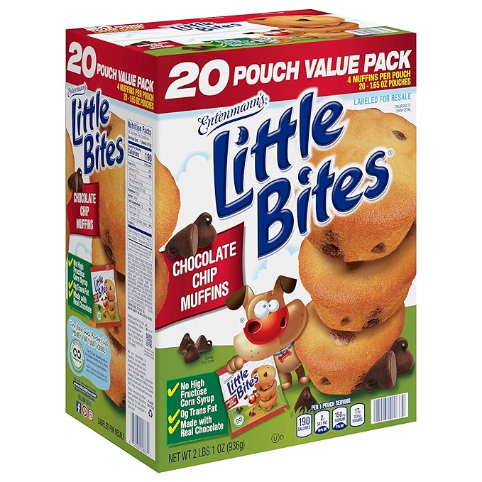 (4 pack) Little Bites Assorted Muffins, 80 individual packs, (20 ct each), Mini Muffins, 138 lbs Case – (20) Chocolate Chip, (20) Fudge, (20) Blueberry, (20) Party Cake