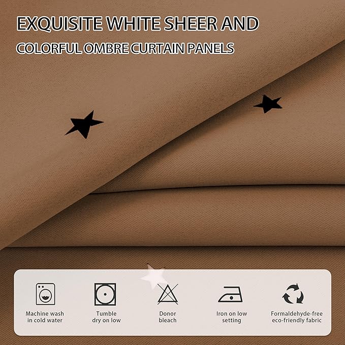 XiDi Black Out Curtains, Double Layer, Unicorn Pattern for Kids & Living Room - 84" Long, 2 Panel Brown