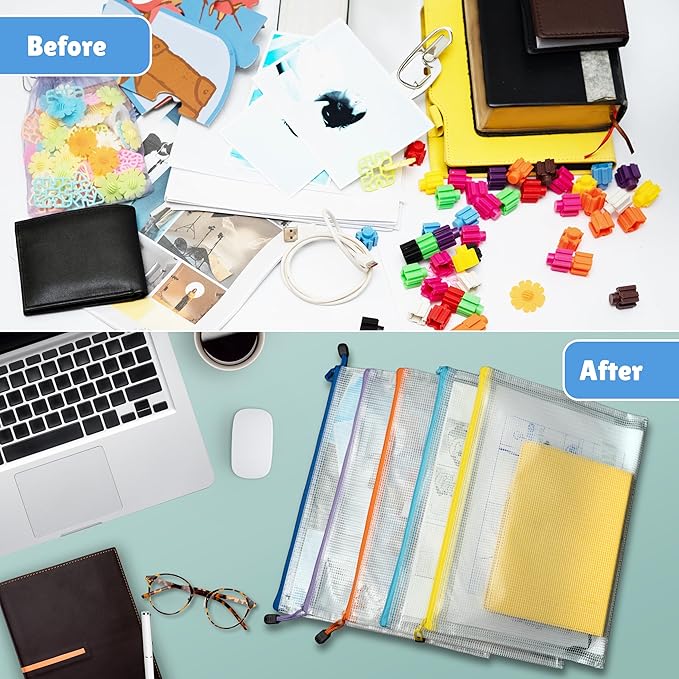 24 Pcs Mesh Zipper Pouch Bags A4 (13.1x9.4) inches Letter Size Waterproof, Reusable Zipper Bags for Board Game & Puzzle Storage, 8 Colors