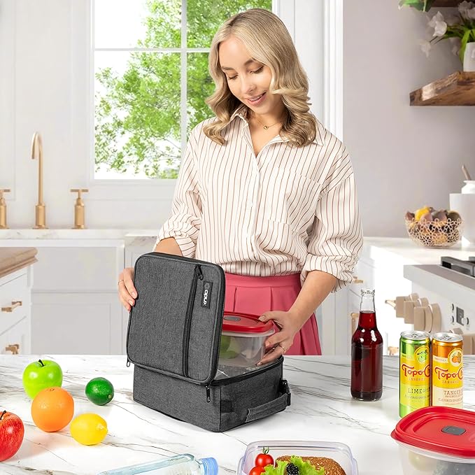 opux Insulated Lunch Bag Kids, Leakproof Soft Lunch Box for Boys Girls, School Lunch Cooler Bag, Small Lunch Bags for Men Women Adults Teen, Reusable Lunchbox Pail for Work, Heather Charcoal