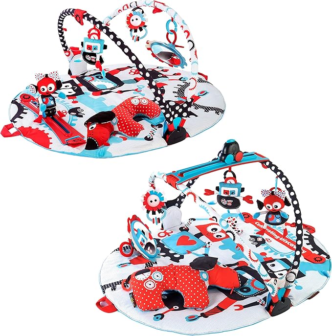 Yookidoo Baby Gym and Play Mat - 3 Stage Accessory Gym with Motorized Robot Track - 20 Development Activities - Age 0-12 Months