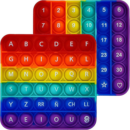 Alphabet Pop Fidget Toy Letters ABC Numbers Learning and Educational Toys Square Sensory Toys Popper Board Games Stress Relief Gifts for Kids ADHD Autism 2 Packs Single Side(Alphabet and Numbers)