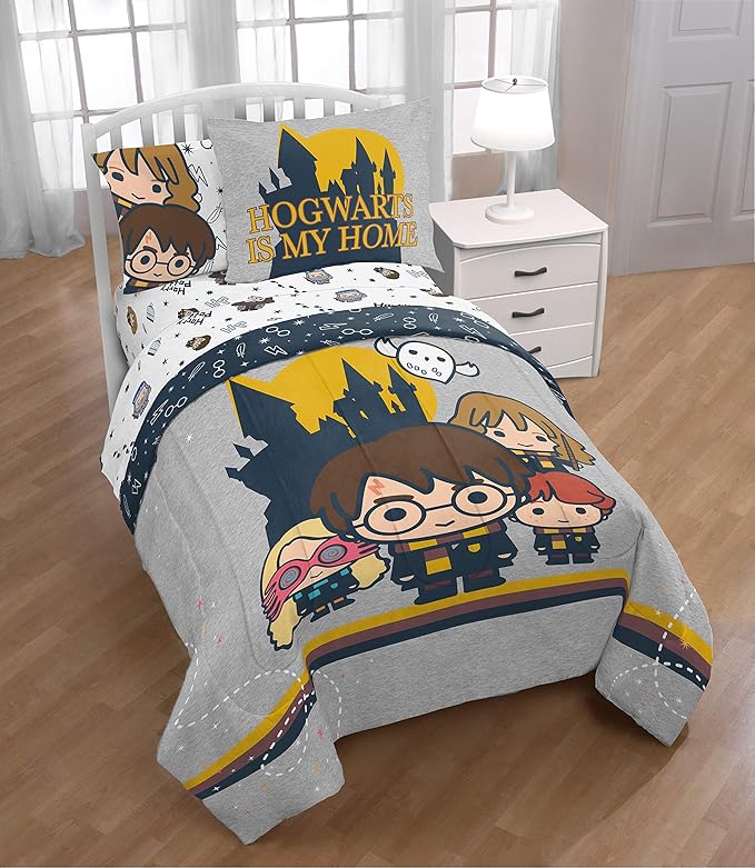 Harry Potter Charms 5 Piece Twin Bed Set - Bedding Features Harry, Ron, Hermoine, & Luna - (Official Harry Potter Product)
