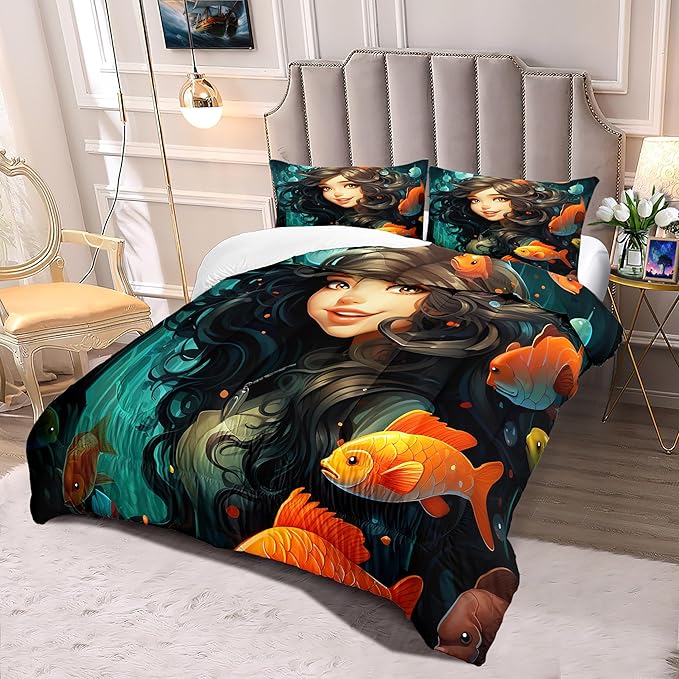 Girls Comforter Set - Pretty Princess Bedding - Princess Comforter Set Queen Size Comforter Set for Girls Kids Comforter Sets Gifts for Girls Bedroom Decor, 1 Comforter + 2 Pillowcases