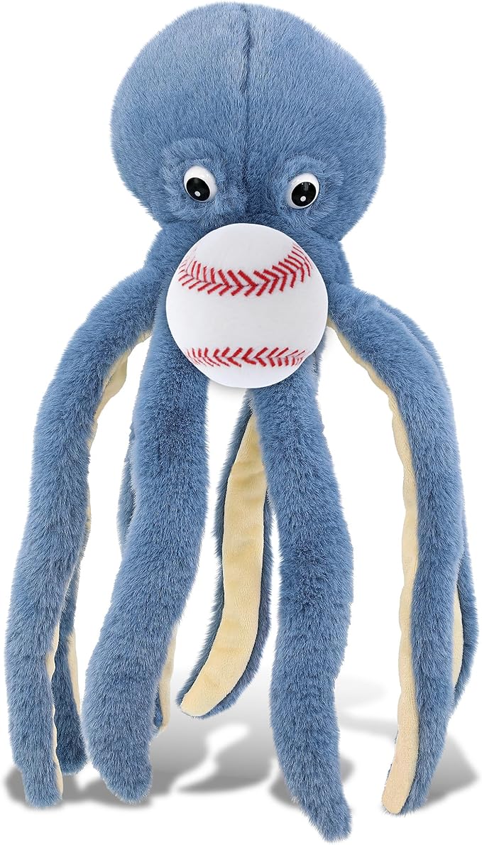 DolliBu Blue Octopus Stuffed Animal with Baseball Plush – Soft & Huggable 15-Inch Ocean Toy with Name Personalization for Kids & Adults