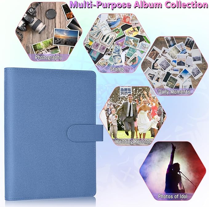 Antner A5 Kpop Photocard Binder 6-Ring Card Collector Album with 40 Pack Card Sleeves, PU Leather Photocard Holder Book with Multi-Size Photo Protectors for Organizing Trading Cards, Glitter Blue