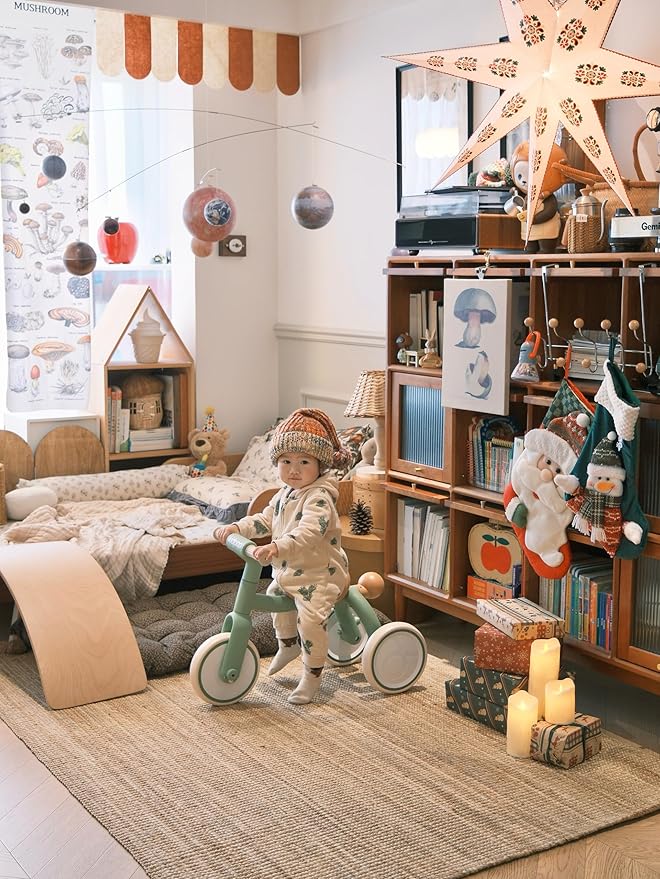 4-in-1 Toddler Tricycle with Adjustable Push Handle for 1-4 Year Old,Birthday Gift and Toy for Boys and Girls Removable Pedals Balance Bike&Scooter (Beige)